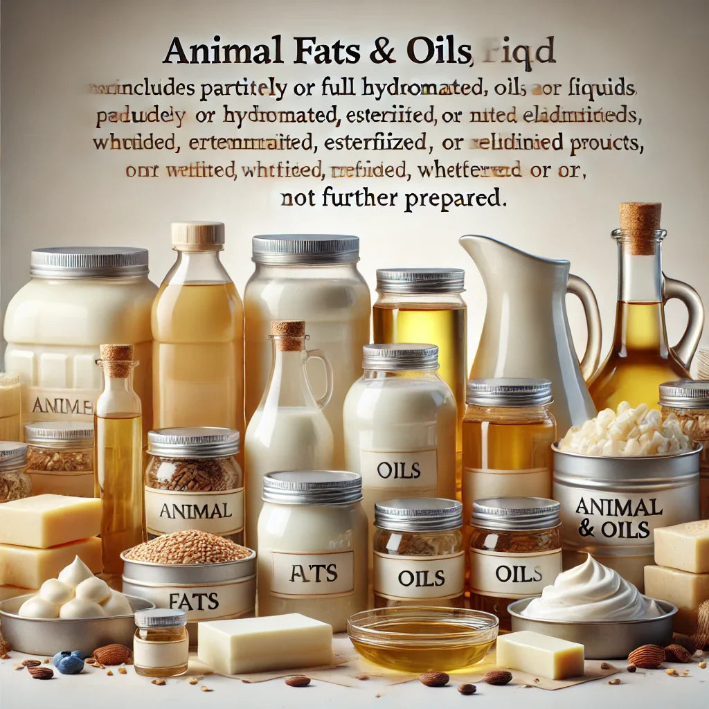 104160 - Animal or vegetable fats and oils and their fractions (hydrogenated esterified but not further prepa - 62 Manufacturers List